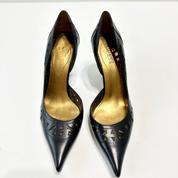 GUESS Black Leather Cutout Stiletto Heels Women’s Size 8.5 Pointed Toe - Picture 6 of 14